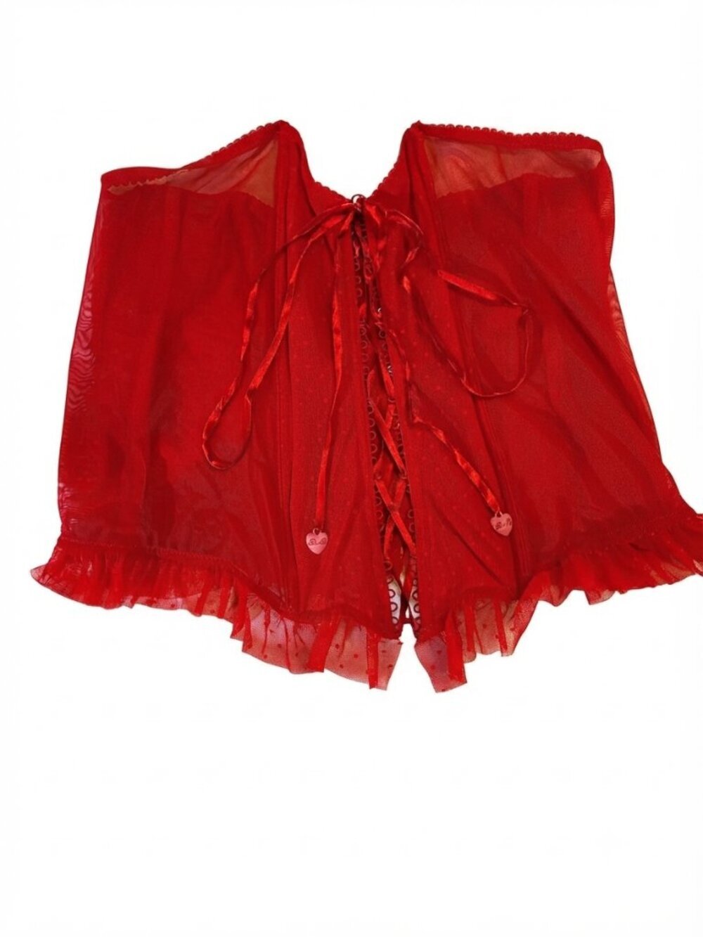 Savage X Fenty Red Sheer Lace-Up corset.